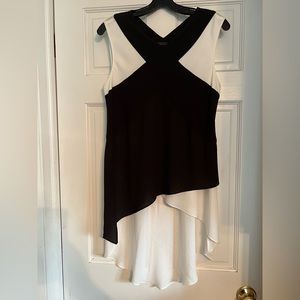 BCBG black and white short sleeve, high low top.